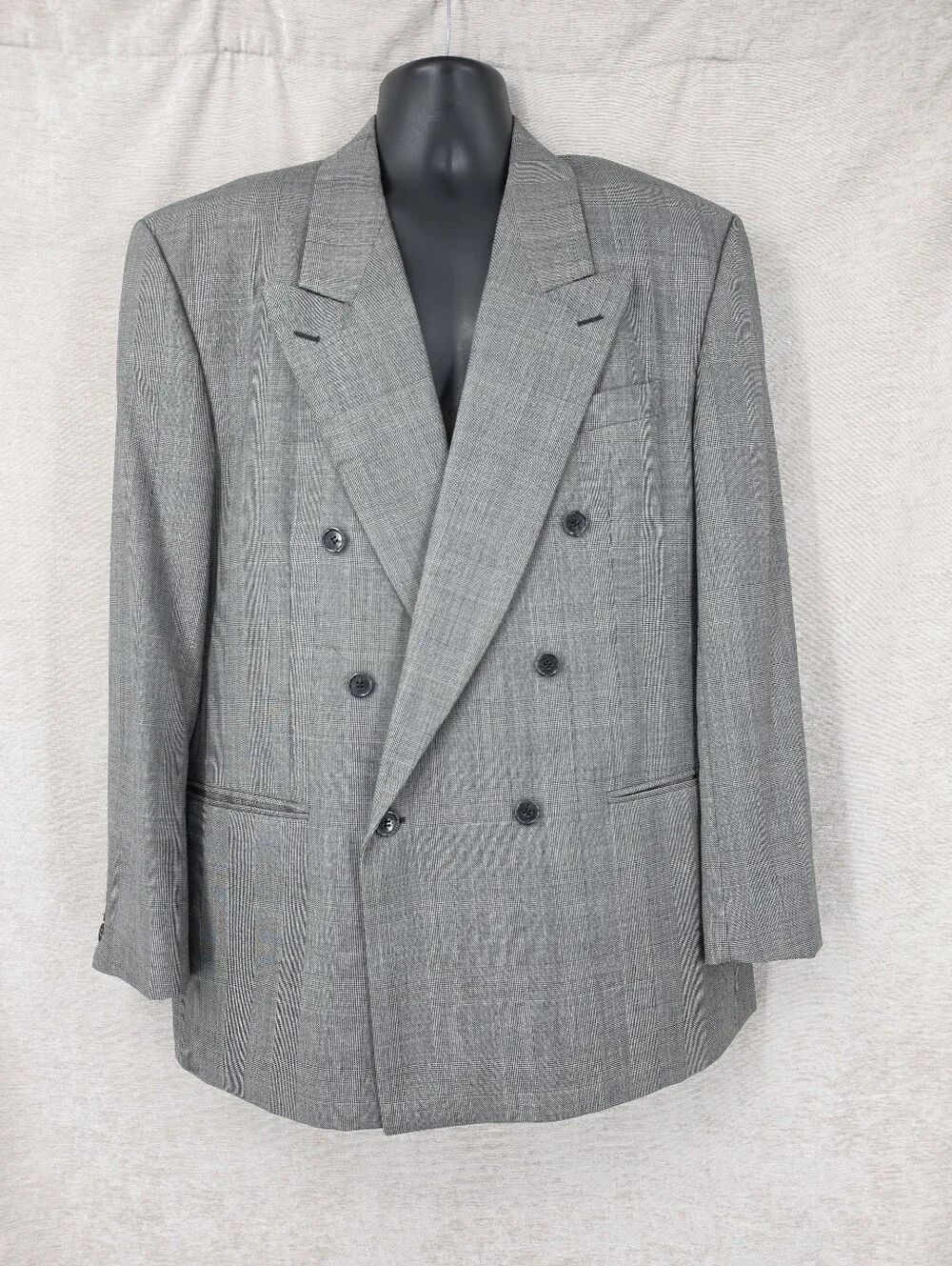 YSL Vintage Double-Breasted Gray Blazer Wool Glencheck Prince Of Whales Plaid